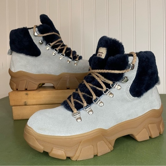 NWT Montelliana 1965 BUCANEVE Fleece Lined Lace Up Boots in Light Grey Suede - Picture 3 of 15